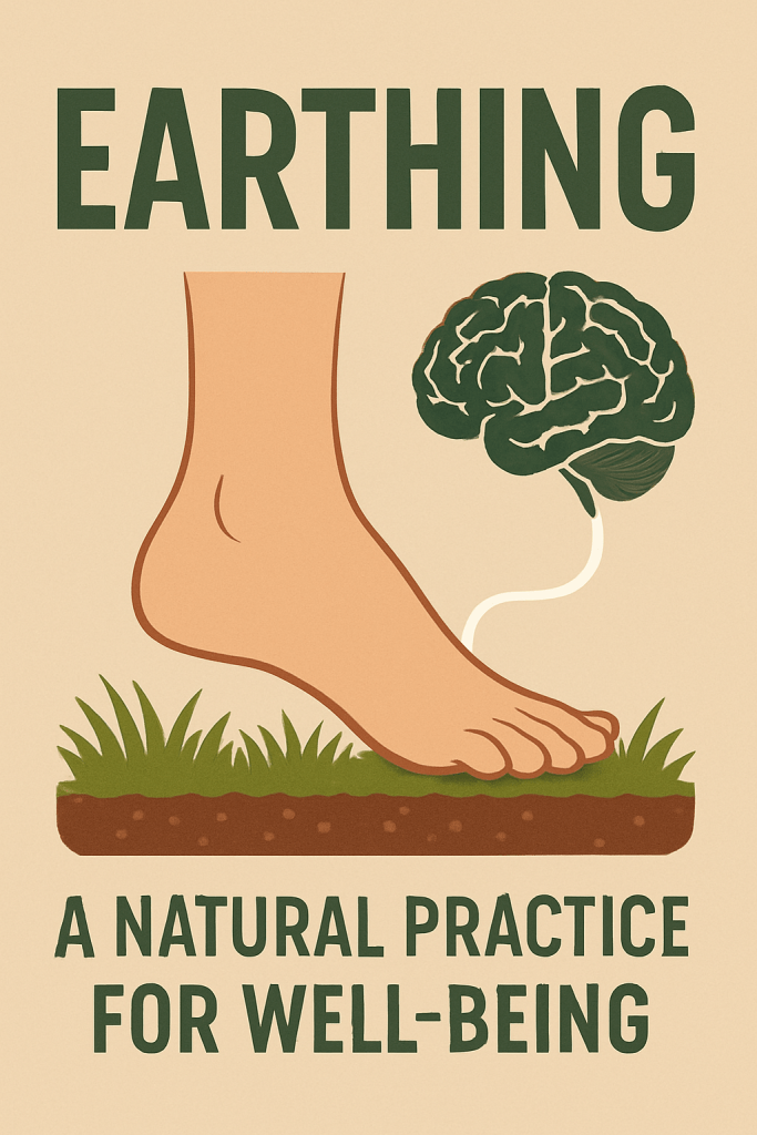 Persona caminando barefoot al atardecer por un sendero natural, simbolizando equilibrio, calma y conexión con la tierra.